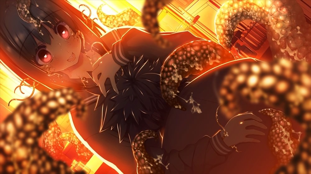 完全に頭がいっちゃった制服少女のCGイラスト